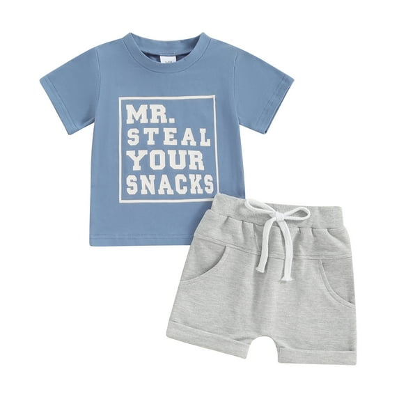 Newborn Baby Boy 2 Piece Summer Outfits Casual Short Sleeve Letter Print Tops Elastic Waist Shorts Toddler Set