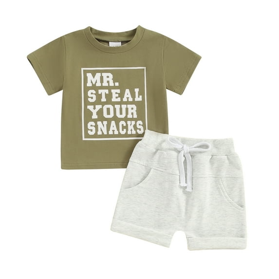 Newborn Baby Boy 2 Piece Summer Outfits Casual Short Sleeve Letter Print Tops Elastic Waist Shorts Toddler Set