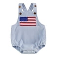 thumbnail image 1 of Newborn Baby Boy 4th of July Outfit Striped and Stars Flag Embroidery Corduroy Overalls Romper Sleeveless Backless Patriotic Jumpsuits Summer Clothes, 1 of 9