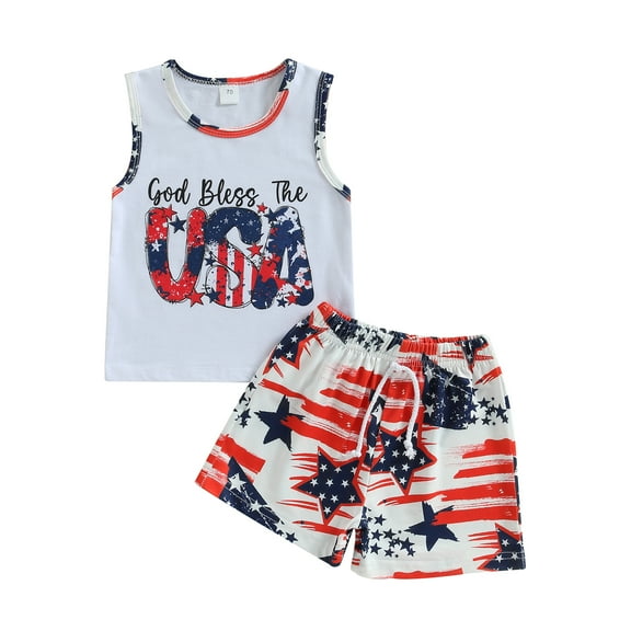 Newborn Baby Boy 4th of July Outfit Sleeveless USA Tank Tops T-Shirt American Flag Shorts 2Pcs Summer Clothes