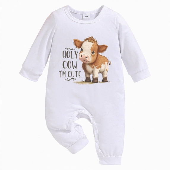 Newborn Baby Boy And Girl Cute Cartoon Letter Print Long Sleeve Long Pants Jumpsuit Suitable For Going Out
