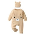 thumbnail image 1 of Newborn Baby Boy Bear Style Long Sleeve Romper and Hat Outfit Set Khaki, 1 of 6