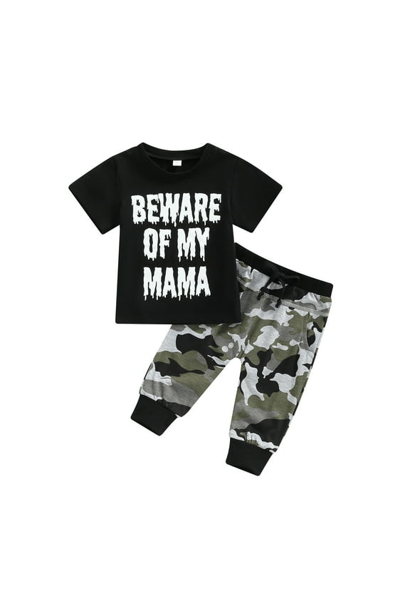 Newborn Baby Boy Clothes 6 12 18 24 Months Short Sleeve Letter Print O-Neck T-Shirt Tree Long Pants 2Pcs Outfit Sets