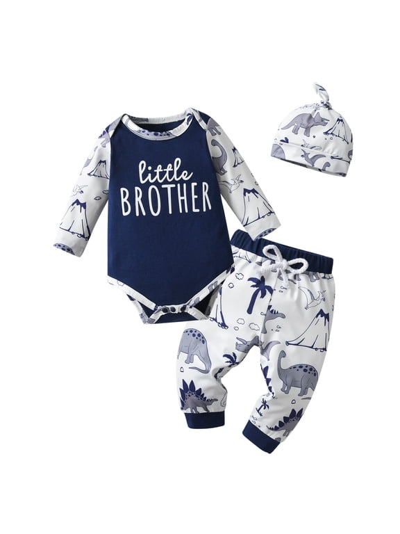Newborn Baby Boy Clothes Animal Style Long Sleeve Romper + Pants + Hat 3PCS Outfits Set Navy Blue 3-6 Months