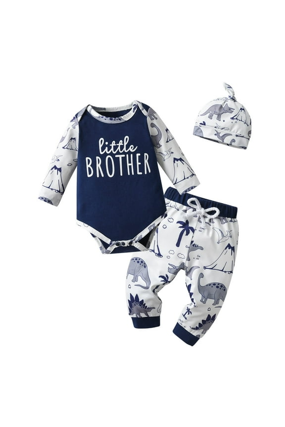 Newborn Baby Boy Clothes Animal Style Long Sleeve Romper + Pants + Hat 3PCS Outfits Set Navy Blue