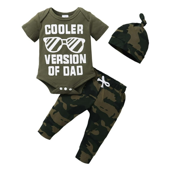Newborn Baby Boy Clothes Baby Boy Outfits Letter Print Short Sleeve Romper Top Camouflage Pants Hat 3PCS Set 0-3 Months