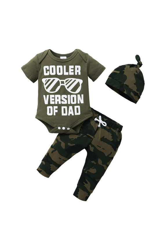 Newborn Baby Boy Clothes Baby Boy Outfits Letter Print Short Sleeve Romper Top Camouflage Pants Hat 3PCS Set 0-3 Months