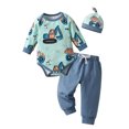 thumbnail image 1 of Newborn Baby Boy Clothes Cartoon Pattern Long Sleeve Romper + Pants + Hat 3PCS Outfits Set Blue 3-6 Months, 1 of 6