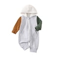 thumbnail image 1 of Newborn Baby Boy Clothes Color Block Long Sleeve Zipper Hooded Romper with Pocket Fall One Piece Outfits, 1 of 10