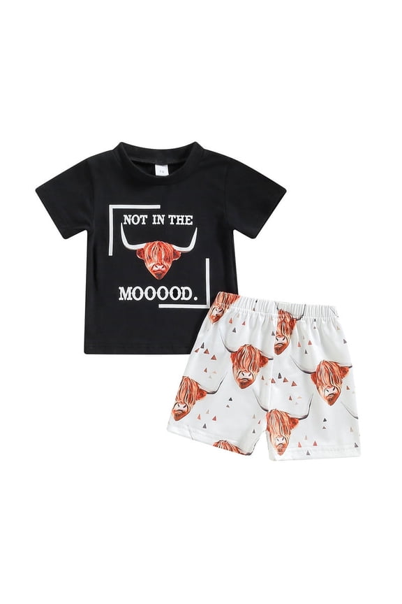 Newborn Baby Boy Clothes Cowhead Letter Pattern Printed T-shirt + Shorts Set 2PCs Infant Spring Summer Outfits