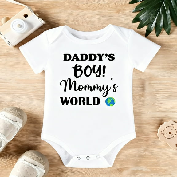 Newborn Baby Boy Clothes | "Daddy's Boy Mommy's World" Cute Bodysuit | 100% Cotton Soft Unisex Infant Onesie | Baby Shower Gift & Newborn Photoshoot Outfit | Snap Closure (Newborn, 0-24 Months)