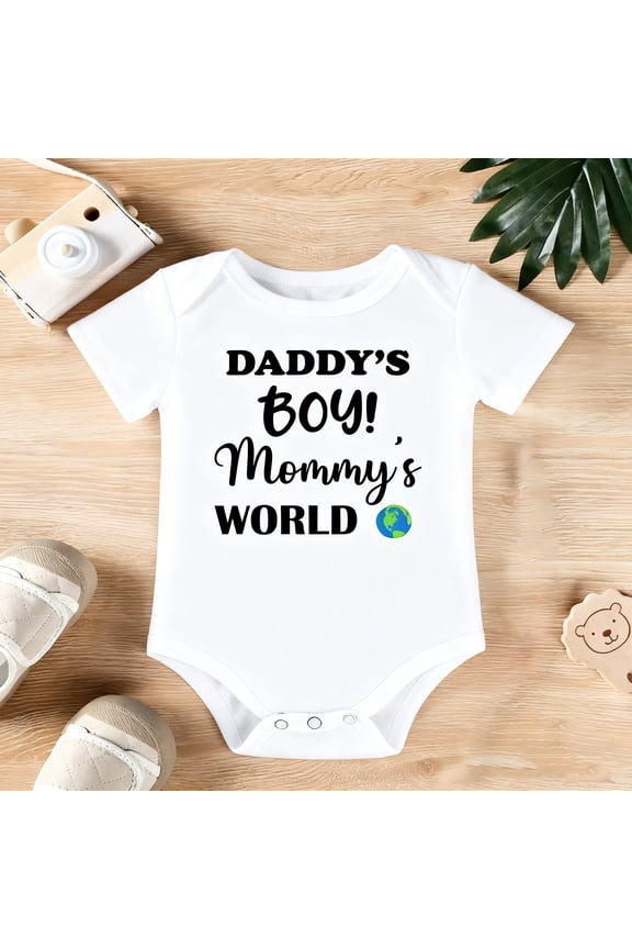 Newborn Baby Boy Clothes | "Daddy's Boy Mommy's World" Cute Bodysuit | 100% Cotton Soft Unisex Infant Onesie | Baby Shower Gift & Newborn Photoshoot Outfit | Snap Closure (Newborn, 0-24 Months)