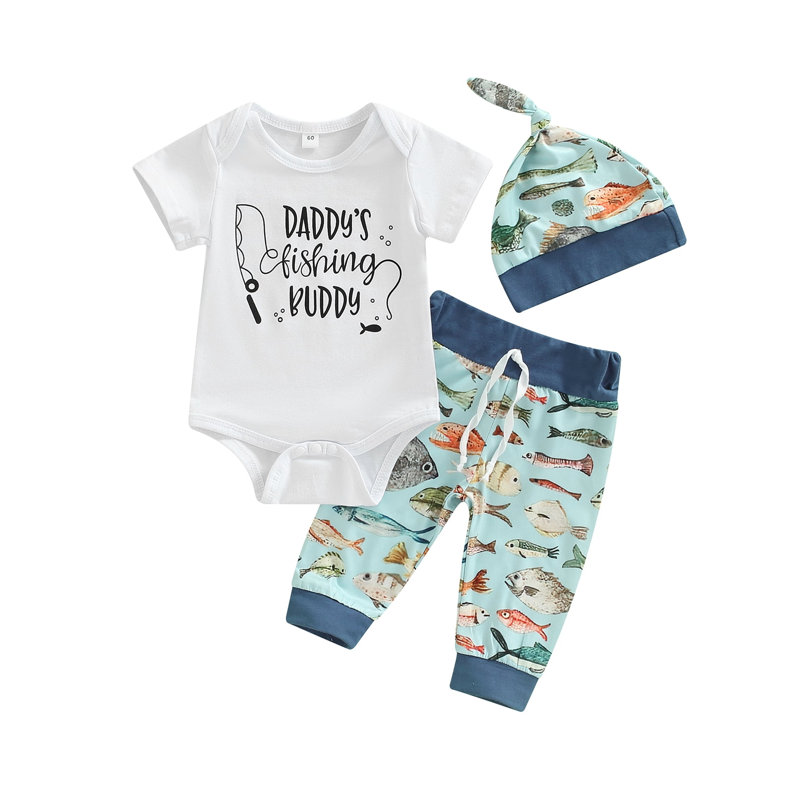Newborn Baby Boy Clothes Daddys Saying Short Sleeve 3 6 9 12 18 Month Onesie Pants Hat 3Pcs Outfit Set