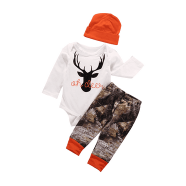 Newborn Baby Boy Clothes Deer Romper+Camouflage Pants+Hat Outfits Infant Long Sleeve Bodysuit