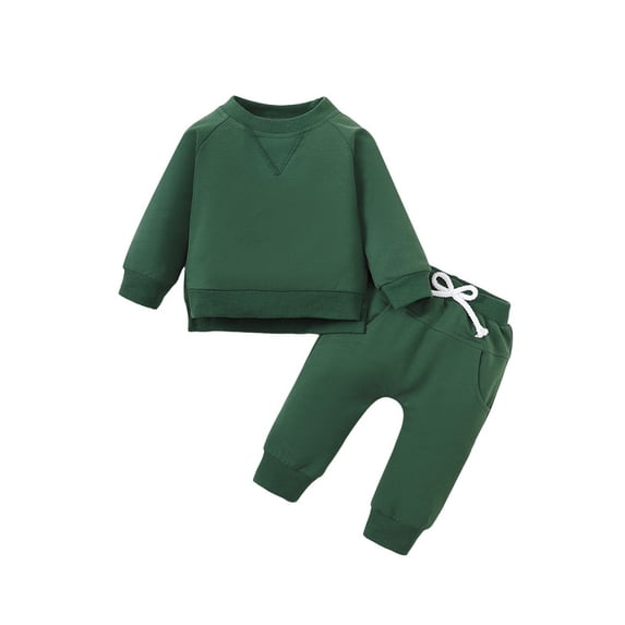 Newborn Baby Boy Clothes Green Solid Color Round Neck Long sleeved Sweater + Pants Set 2PCs Infant Fall Winter Outfits