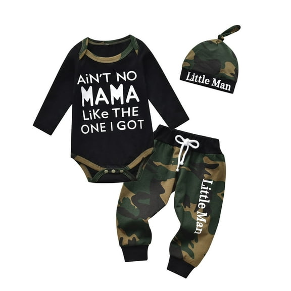 Newborn Baby Boy Clothes Letter Long Sleeve Romper   Pants   Hat 3PCS Outfits Set Black 0-3 Months