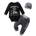 thumbnail image 1 of Newborn Baby Boy Clothes Letter Long Sleeve Romper + Pants + Hat 3PCS Outfits Set Black, 1 of 6