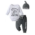 thumbnail image 1 of Newborn Baby Boy Clothes Letter Long Sleeve Romper + Pants + Hat 3PCS Outfits Set White & Black, 1 of 6