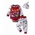 thumbnail image 1 of Newborn Baby Boy Clothes Long Sleeve Animal Style Romper Dinosaur Long Pants with Hat Outfits Set Red 0-3 Months, 1 of 6