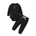 thumbnail image 1 of Newborn Baby Boy Clothes Long Sleeve Romper Solid Pants Outfits Set Black 9-12 Months, 1 of 6