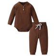 thumbnail image 1 of Newborn Baby Boy Clothes Long Sleeve Romper Solid Pants Outfits Set Brown 6-9 Months, 1 of 6