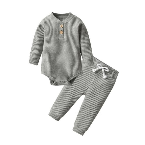 Newborn Baby Boy Clothes Long Sleeve Romper Solid Pants Outfits Set Grey