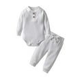 thumbnail image 1 of Newborn Baby Boy Clothes Long Sleeve Romper Solid Pants Outfits Set White 6-9 Months, 1 of 6