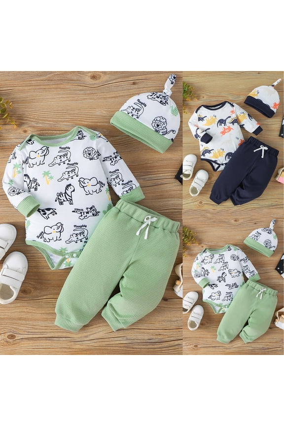 Baby Boy Clothes Outfits Cartoon Prined Romper Pants Set Baby Boy Clothing Green 12 Months-18 Months