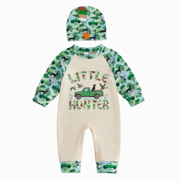 Newborn Baby Boy Clothes Outfits Letter Prined Romper + Hat Set Infant Baby Boys Clothing 0-18 Months Kaprioy Baby Boy Clothes