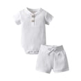 thumbnail image 1 of Newborn Baby Boy Clothes Ribbed Knitted Cotton Short Sleeve Romper +Pants Solid Color Summer Outfits White 6-9 Months, 1 of 6
