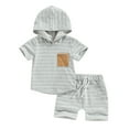 thumbnail image 1 of Newborn Baby Boy Clothes Short Sleeve Hooded Tops with Pocket Drawstring Short Casual Summer Outfits 6m 12m 18m 24m 3y, 1 of 9