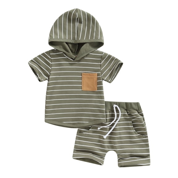 Newborn Baby Boy Clothes Short Sleeve Hooded Tops with Pocket Drawstring Short Casual Summer Outfits 6m 12m 18m 24m 3y