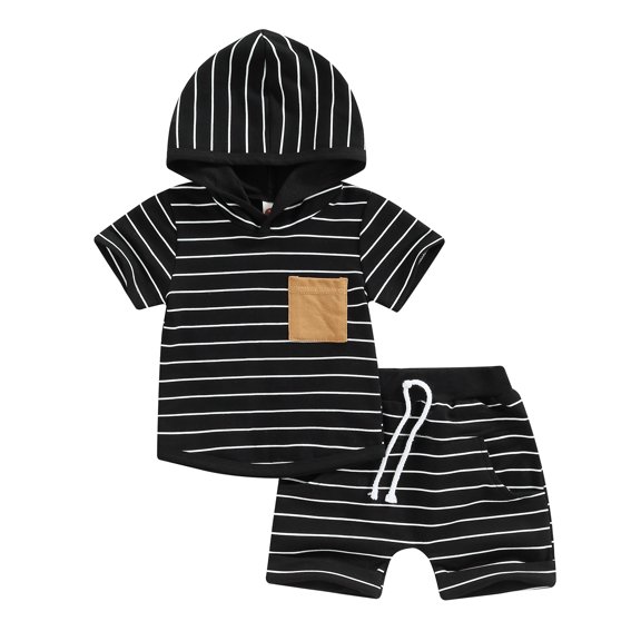 Newborn Baby Boy Clothes Short Sleeve Hooded Tops with Pocket Drawstring Short Casual Summer Outfits 6m 12m 18m 24m 3y