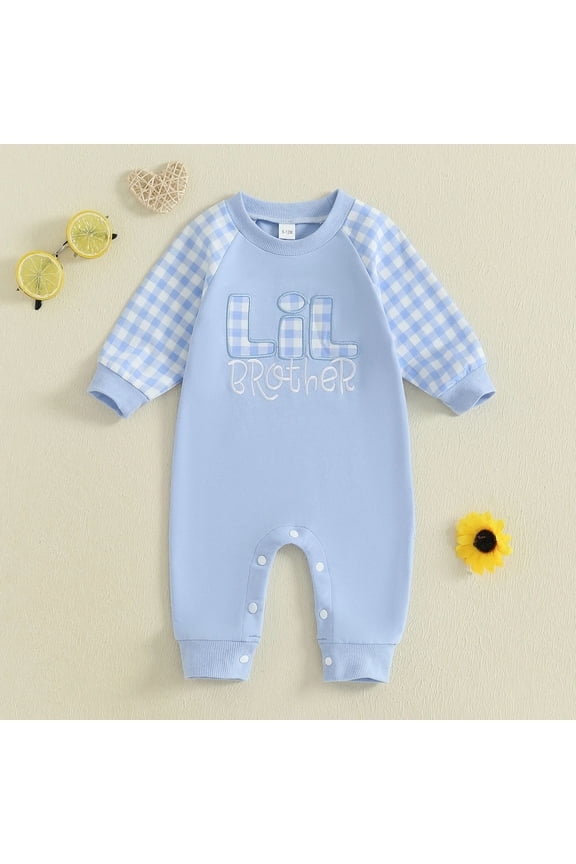 Baby Boy Clothes Waffle Letter Embroider Long Sleeve Romper Pullover Big Bro Lil Bro Matching Fall Outfits Letter Embroidery Baby Boy Romper Toddler Boys Clothes Pants Set Lil Brother
