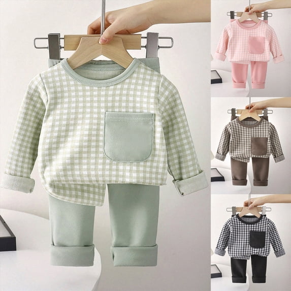 Newborn Baby Boy Clothes Waffle Striped Long Sleeve Sweatshirt Pullover Tops and Pants Sets Fall Winter Outfits(Coffee,1-2 Years)