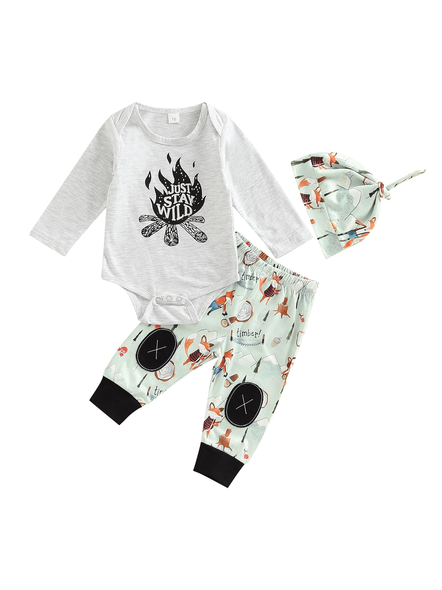 Newborn Baby Boy Cotton Top Bodysuit Romper Pants Leggings Hat Outfit Clothes