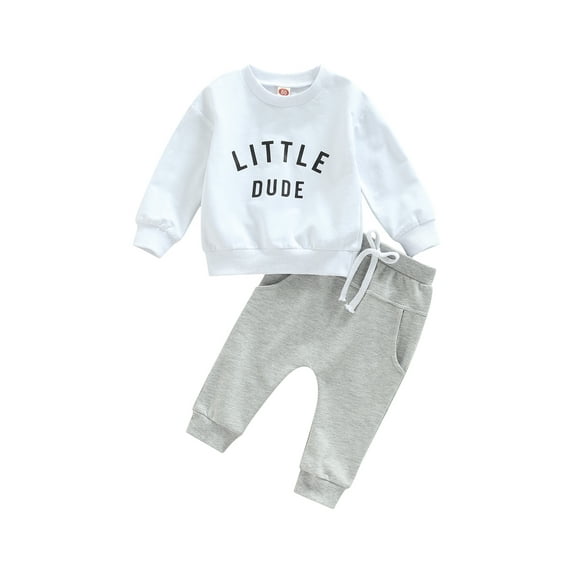 Newborn Baby Boy Fall Clothes Long Sleeve Round Neck Letter Print Sweatshirt Top Long Pants Cute Toddler Winter Outfits