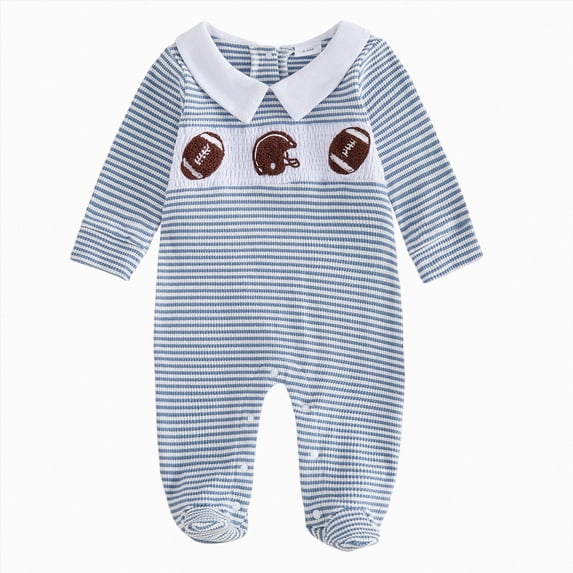 Newborn Baby Boy Fall Winter Clothes Rugby Embroidery Long Sleeve Collared Romper Jumpsuit 0 3 6 Months Cute Infant One Piece Outfit Kaprioy Baby Boy Clothes