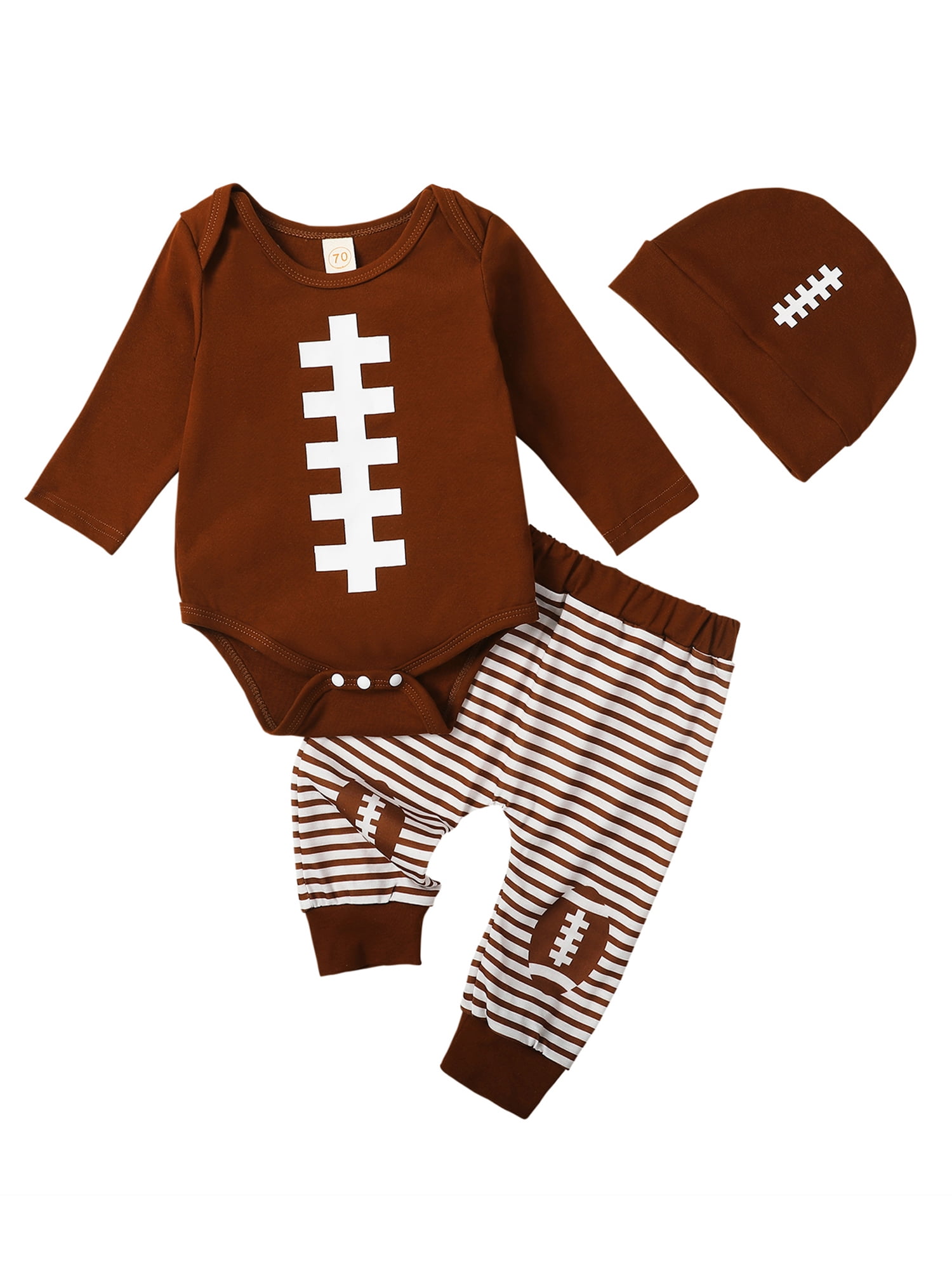 Newborn Baby Boy Football Clothes Long Sleeve Romper Pants Beanie Hat