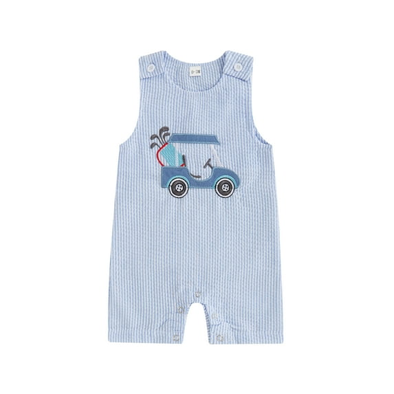 Newborn Baby Boy Girl 1st Birthday Golf Outfits Sleeveless Stripe Tank Romper Embroidery Jumpsuit Summer Clothes