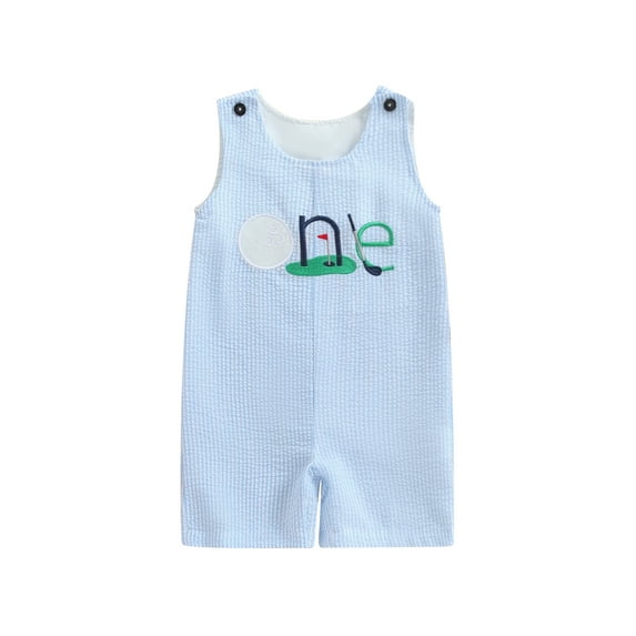 Newborn Baby Boy Girl 1st Birthday Golf Outfits Sleeveless Stripe Tank Romper Embroidery Jumpsuit Summer Clothes