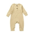 thumbnail image 1 of Newborn Baby Boy Girl Button Romper One Piece Solid Knit Ribbed Long Sleeve Jumpsuit, 1 of 1