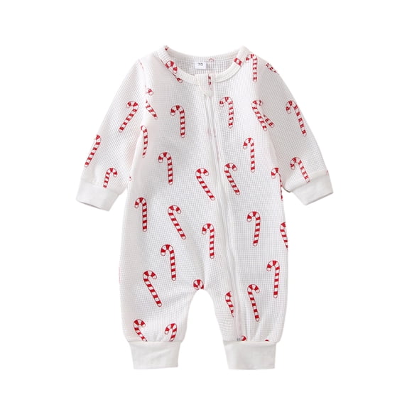 Newborn Baby Boy Girl Christmas Fall Outfits Long Sleeve Zip Up Waffle Romper One Piece Christmas Jumpsuit
