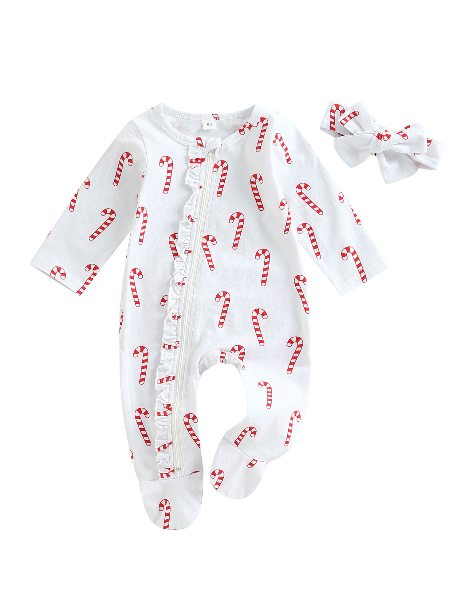 Newborn Baby Boy Girl Christmas Footed Jumpsuit Kids Long Sleeve Zipper