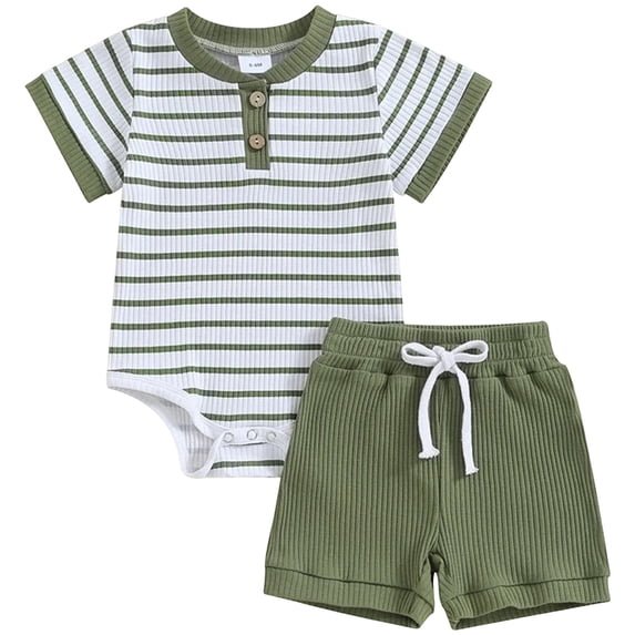 Newborn Baby Boy Girl Clothes 3 6 9 12 18 Months Ribbed Knit Short Sleeve Romper Shorts Set Infant Summer Outfits