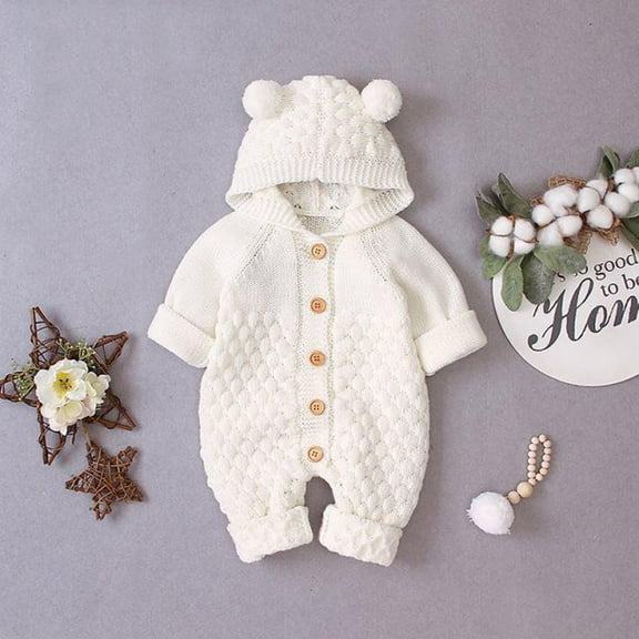 Newborn Baby Boy Girl Clothes Clearance Juebong Newborn Baby Girls Boys Winter Warm Coat Knit Outwear Hooded Jumpsuit,Beige,3-6 Months