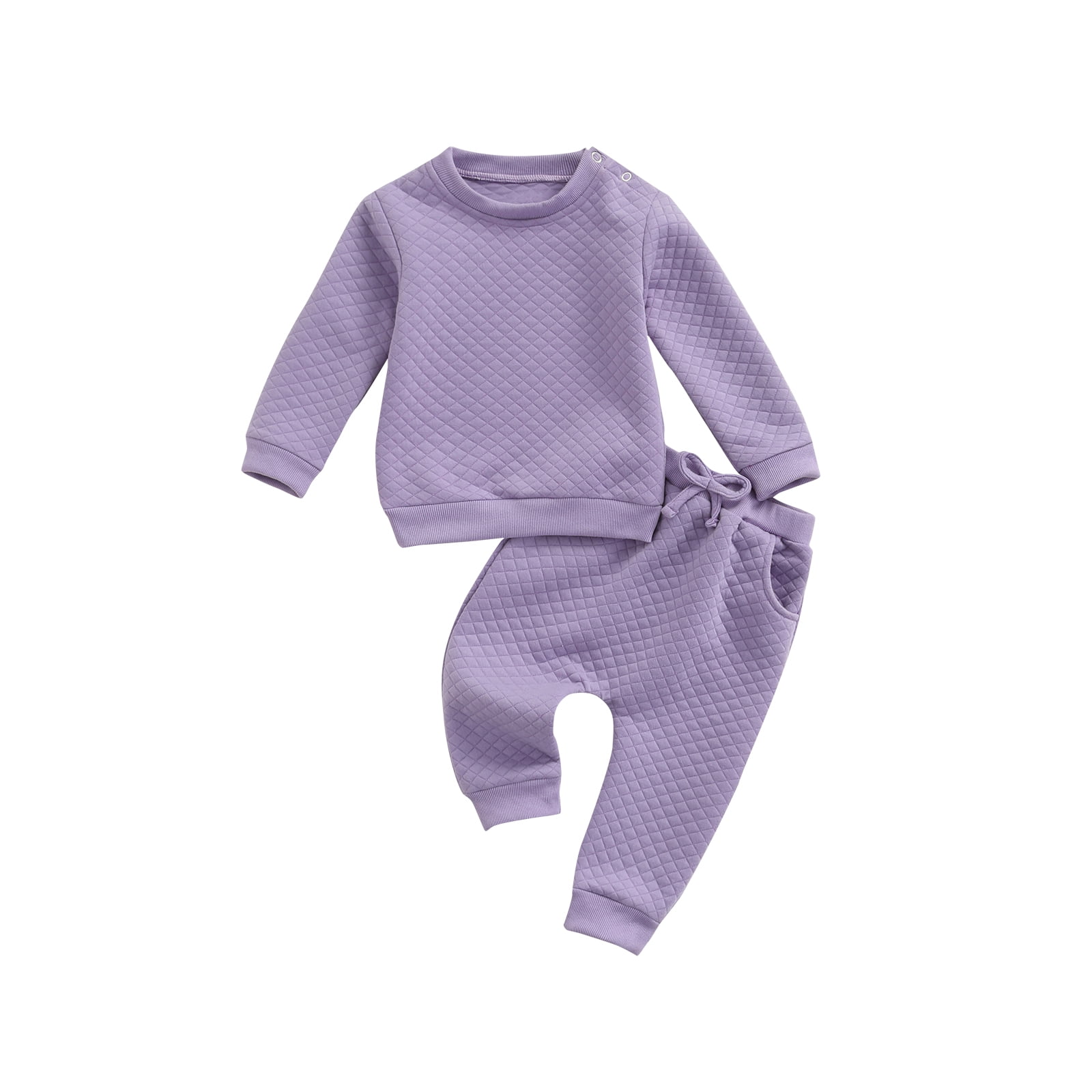 Newborn Baby Boy Girl Clothes Gender Neutral Sweatsuit Unisex Solid Outfit Long Sleeve Warm Pullover Pant Set