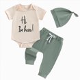 thumbnail image 1 of Newborn Baby Boy Girl Clothes Outfits Hi I'm New Here Letter Embroidered Short Sleeve Romper and Pants Hat 3Pcs Coming Home Outfit Kaprioy, 1 of 4