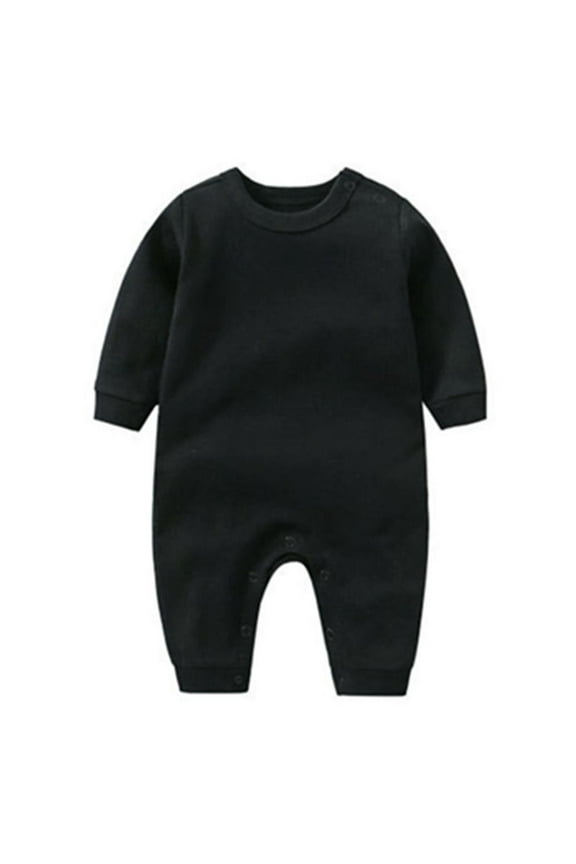Newborn Baby Boy Girl Clothes Solid Color Romper Jumpsuit Crewneck Long Sleeve One Piece Coverall Fall Outfits Black 9-12 Months