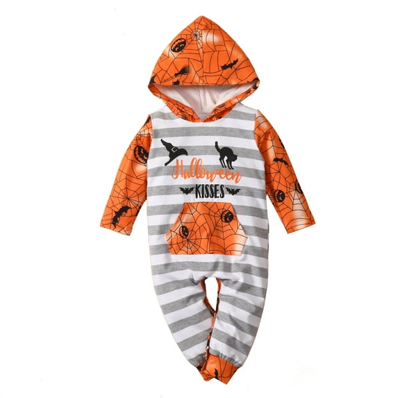 Newborn Baby Boy Girl Cotton Long Sleeve Jumpsuit My First Halloween Romper Pumpkin Jumpsuit Unisex